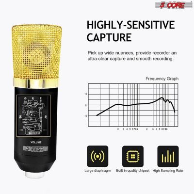 5Core Recording Microphone Podcast Bundle Professional Condenser Cardioid Mic Kit w Boom Arm - RM 7 BG