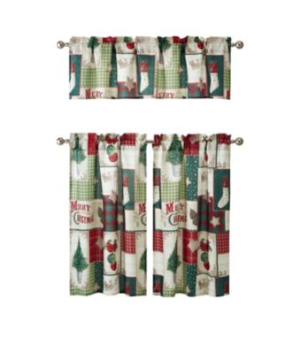 Holiday Living Complete Classic Merry Christmas 3 Pc Kitchen Curtain Tier And Valance Set