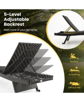 Folding Padded Rattan Patio Chaise Lounge with Adjustable Backrest and Quick Dry Foam