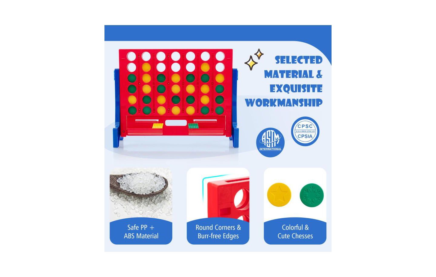 Детские фигурки Slickblue Jumbo 4-to-Score Connect Game Set with Carrying Bag and 42 Coins, цвет: Синий — фото 5