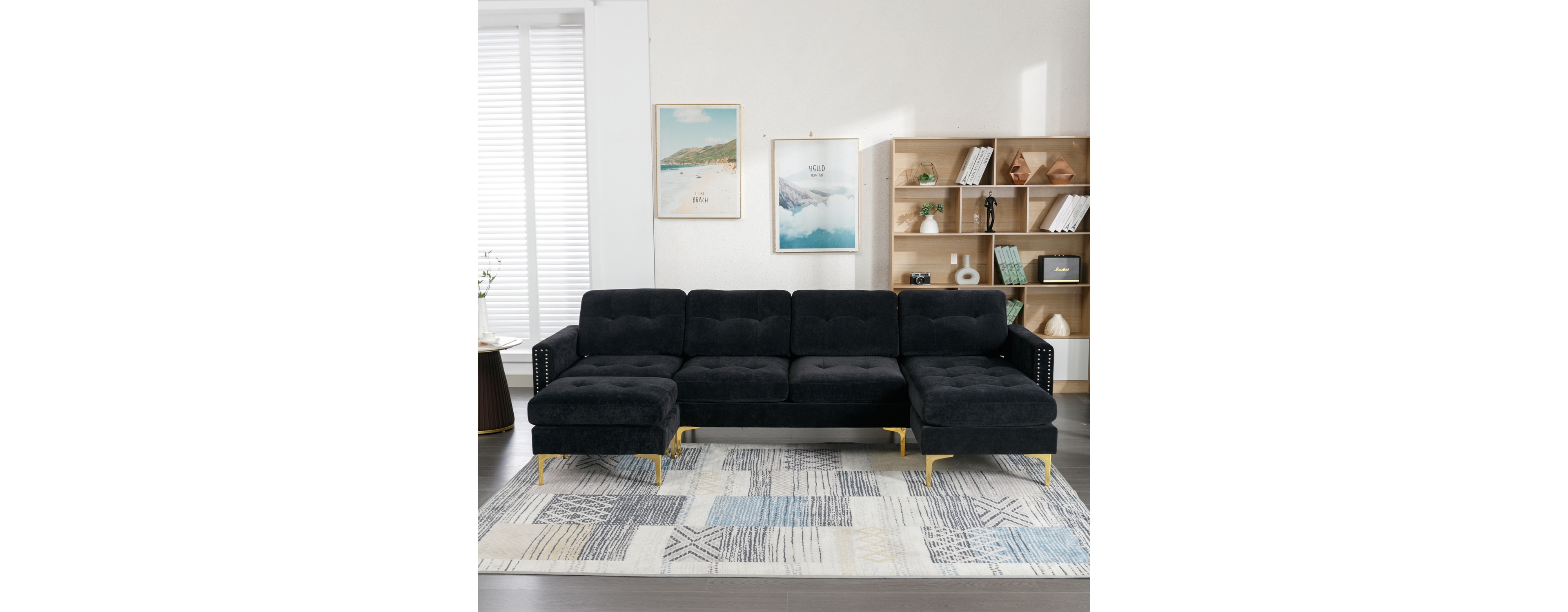 Streamdale Furniture 110" L-Shape Convertible Sectional Sofa with Ottoman