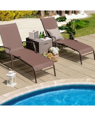 2 Pieces Patio Folding Chaise Lounge Chair Set with Adjustable Back-Brown