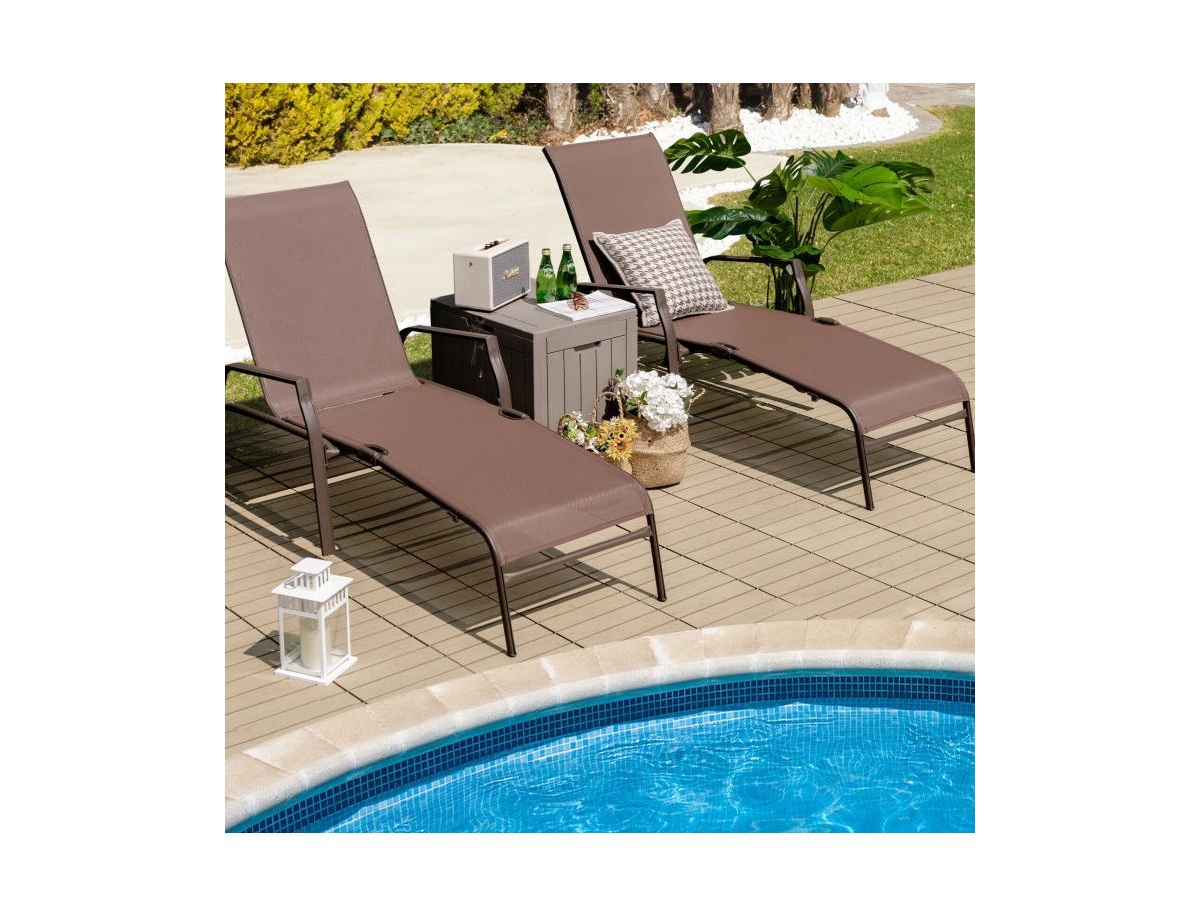 Slickblue 2 Pieces Patio Folding Chaise Lounge Chair Set with Adjustable Back-Brown