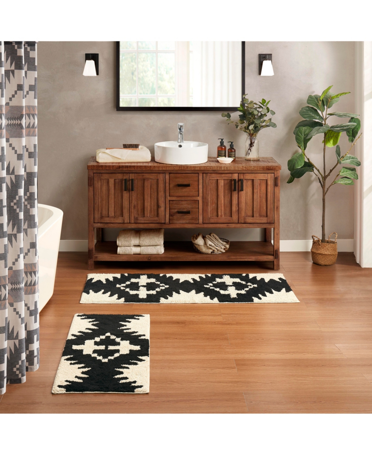 Pendleton Spider Rock Cotton Bath Rug 24" X 60" In Black  White