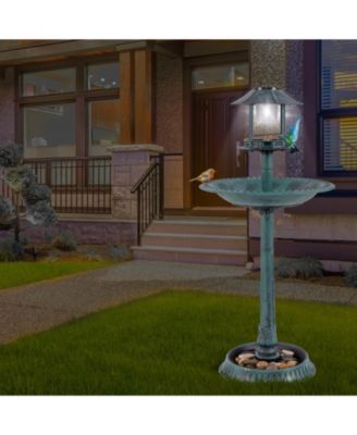 Pedestal Bird Bath with Solar Light with Bird Feeder and Flower Planter