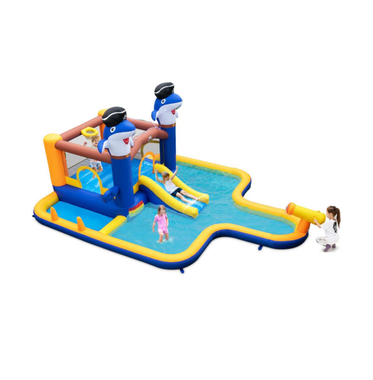 Slickblue 7-In-1 Water Slide Park with Splash Pool and Water Cannon without Blower