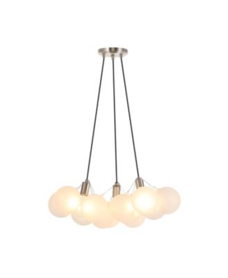 Aubrey 24" 3-Light Mid-Century Glam Frosted Glass Orb LED Chandelier, White/Brushed Nickel