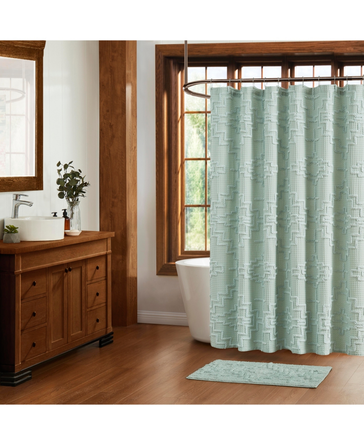 Pendleton Kiva Steps Cotton Shower Curtain 72" X 72" In Sky Gray