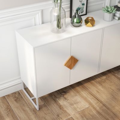 Square-Handled Solid Wood Sideboard with 4 Doors and Storage
