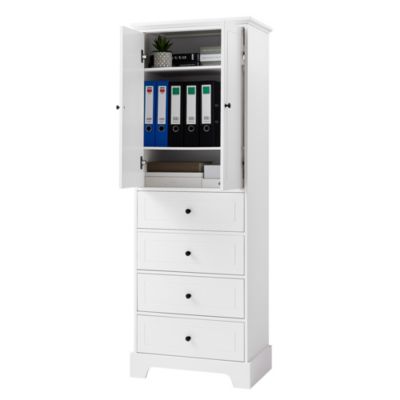 Storage Cabinet with 2 Doors, 4 Drawers - MDF, Painted Finish
