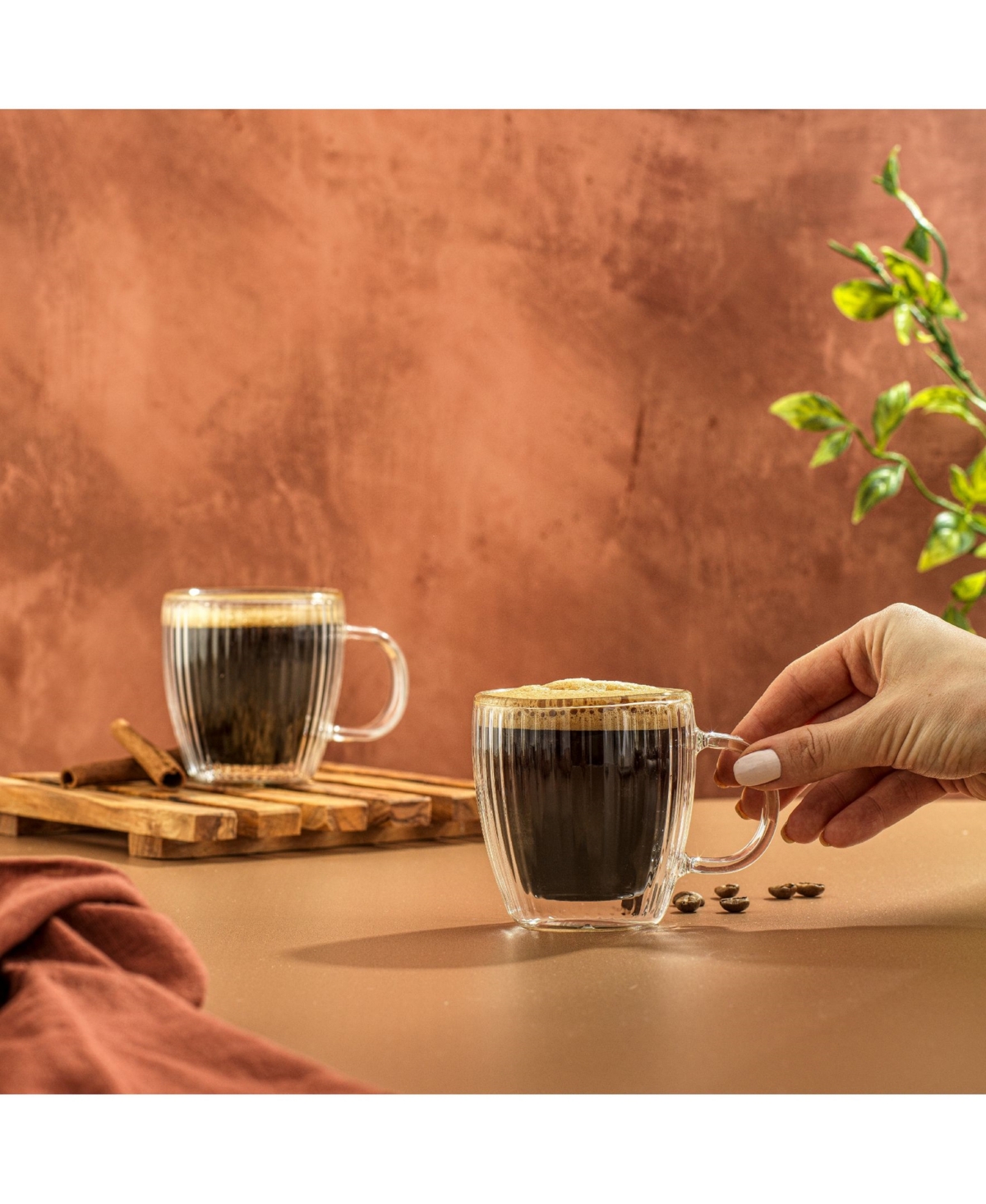 Joyjolt Fluted Glass 5.4oz Espresso Mugs, Set Of 2 In Clear