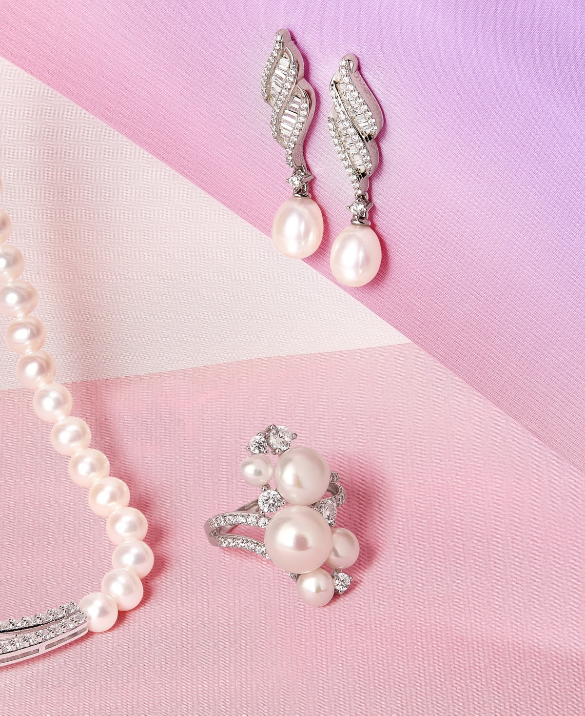 Arabella Cultured Freshwater Button Pearl (4 - 9-1/2mm) & Cubic Zirconia Cluster Ring - Sterling Silver