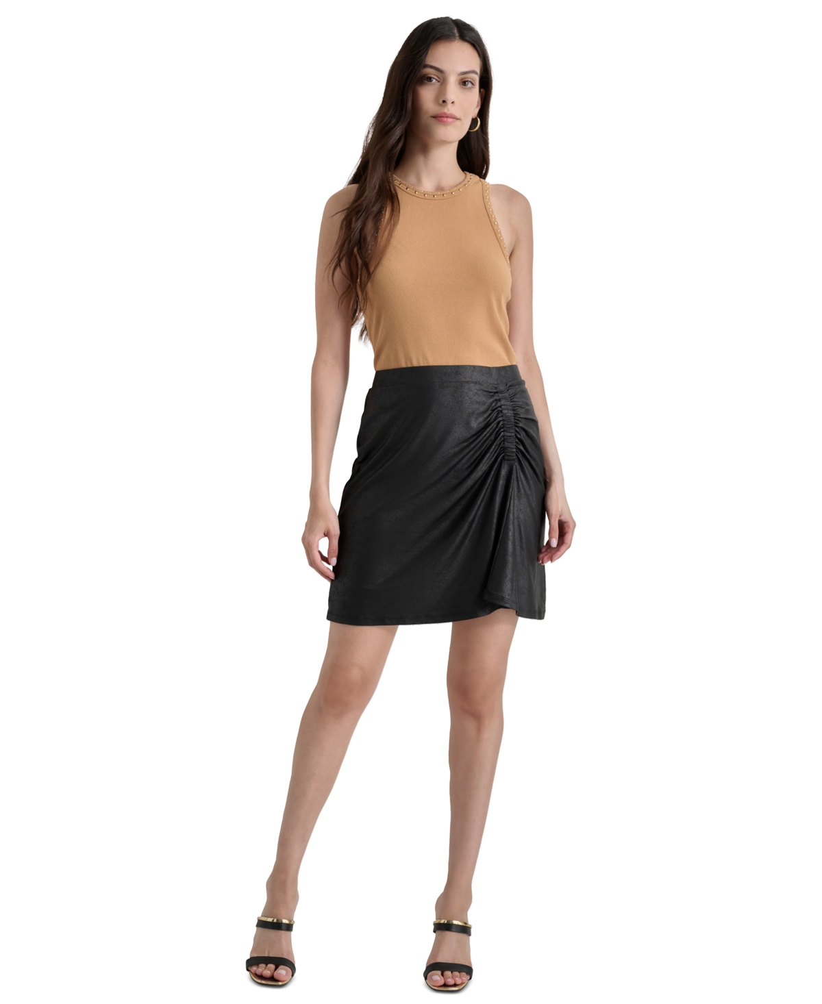 Shop Dkny Women's Jersey Cackle Ruched-front Pull-on Skirt In Black