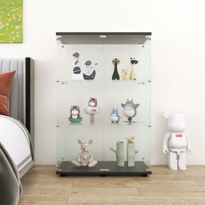 Black 3-Shelf Glass Display Cabinet, 49.3" x 31.7" x 14.3