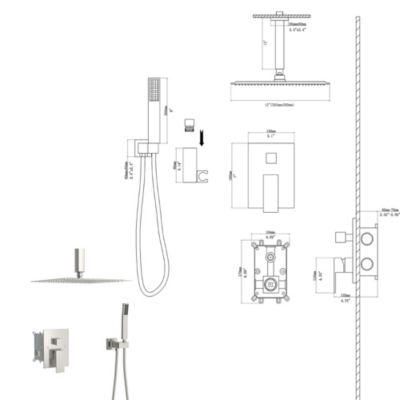 Ceiling Shower Set - 12 Inch Square Shower Set, Dual Shower Heads, Brushed Nickel