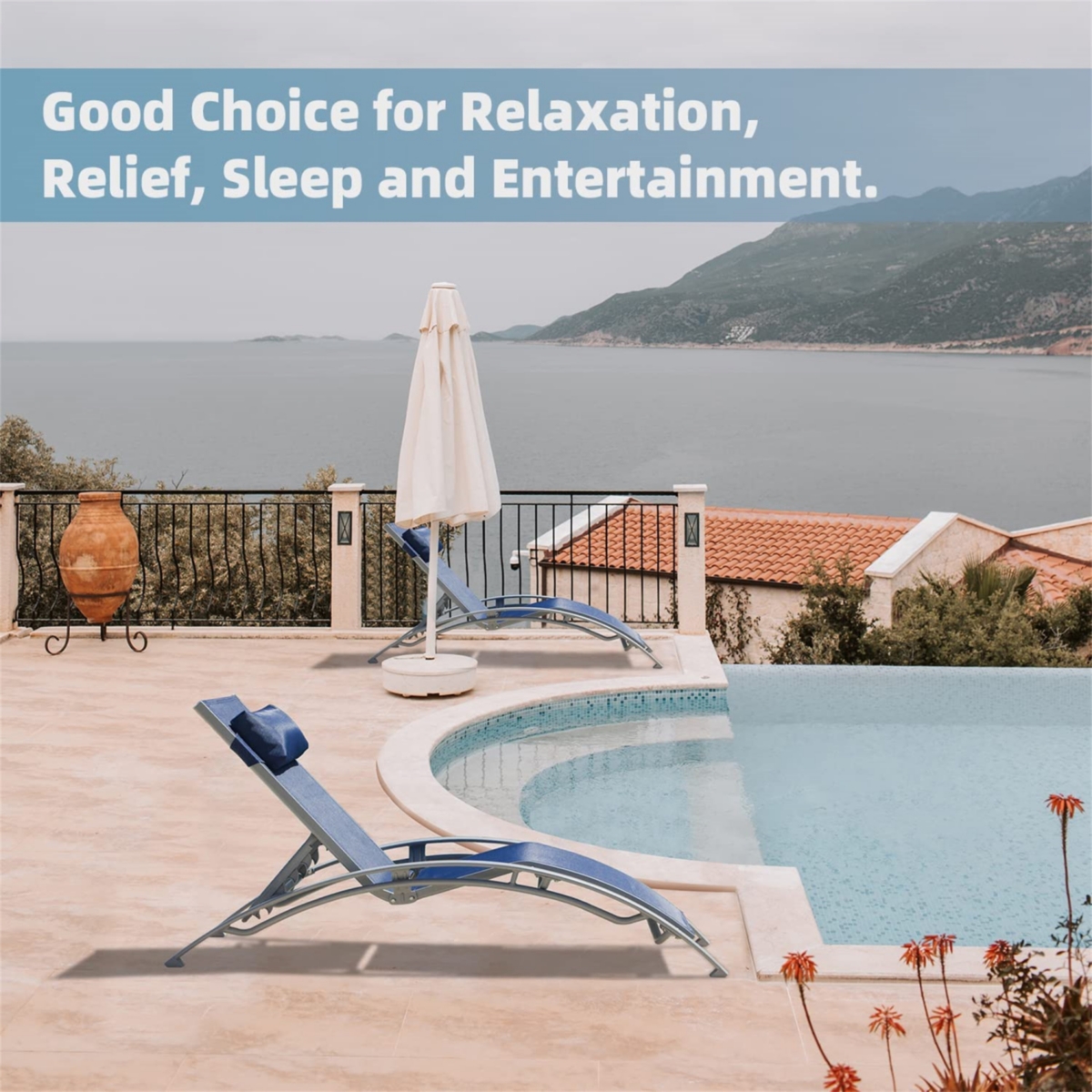 Simplie Fun Blue Outdoor Chaise Lounge Set - 2 Chairs