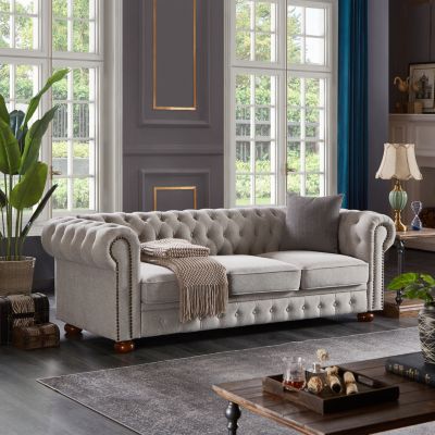 Chesterfield Sofa In Linen Fabric