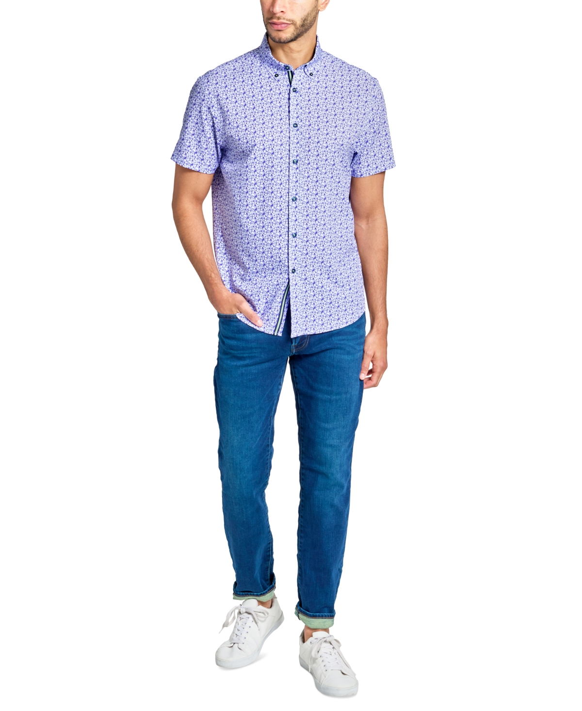 Society of Threads Men's Regular Fit Non-Iron Performance Stretch Floral Print Button-Down Shirt