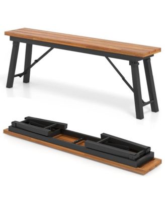 Folding Picnic Bench Set Rectangular Acacia Wood Dining Camping BBQ Benches