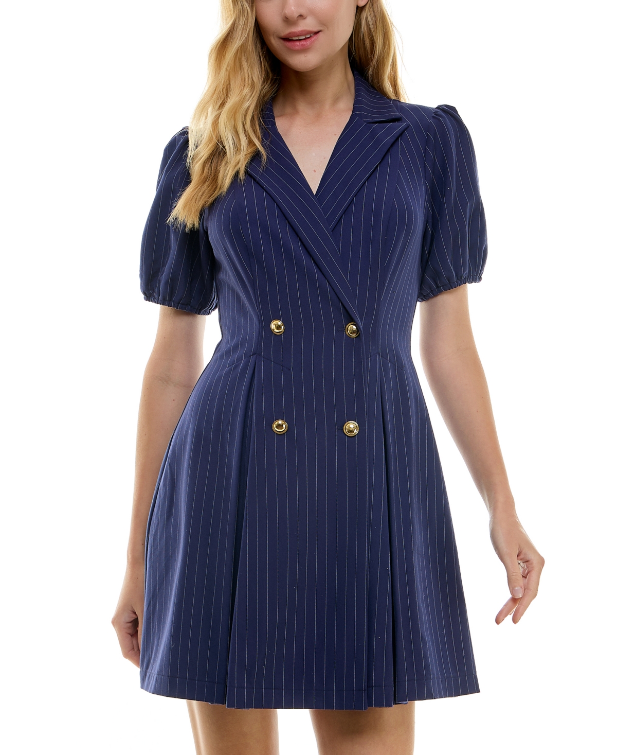 Juniors' Striped Double-Breasted Jacket Dress - Navy/white