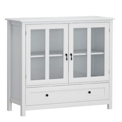 Buffet Storage Cabinet With Double Glass Doors And Unique Bell Handle