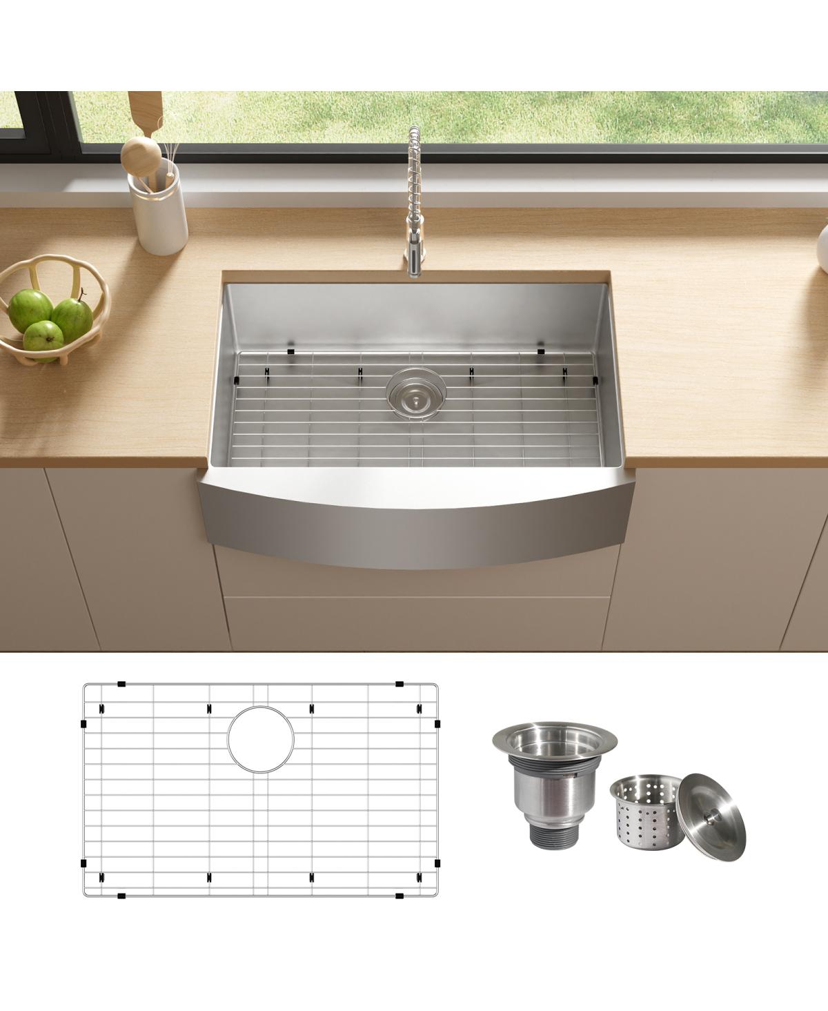 Stainless Steel Farmhouse Sink 33" Single Bowl Kitchen with Accessories - Silver