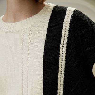 Women's Bicolor Stripe Knit Wool Sweater