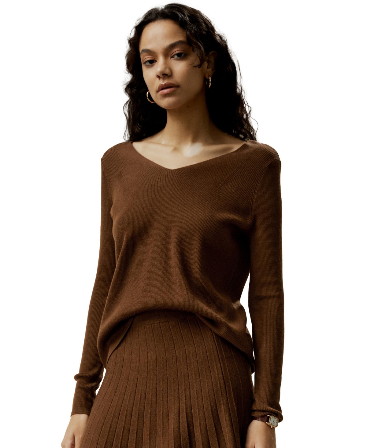 Women's V-neck Ultra-fine Merino Wool Sweater for Women - Black