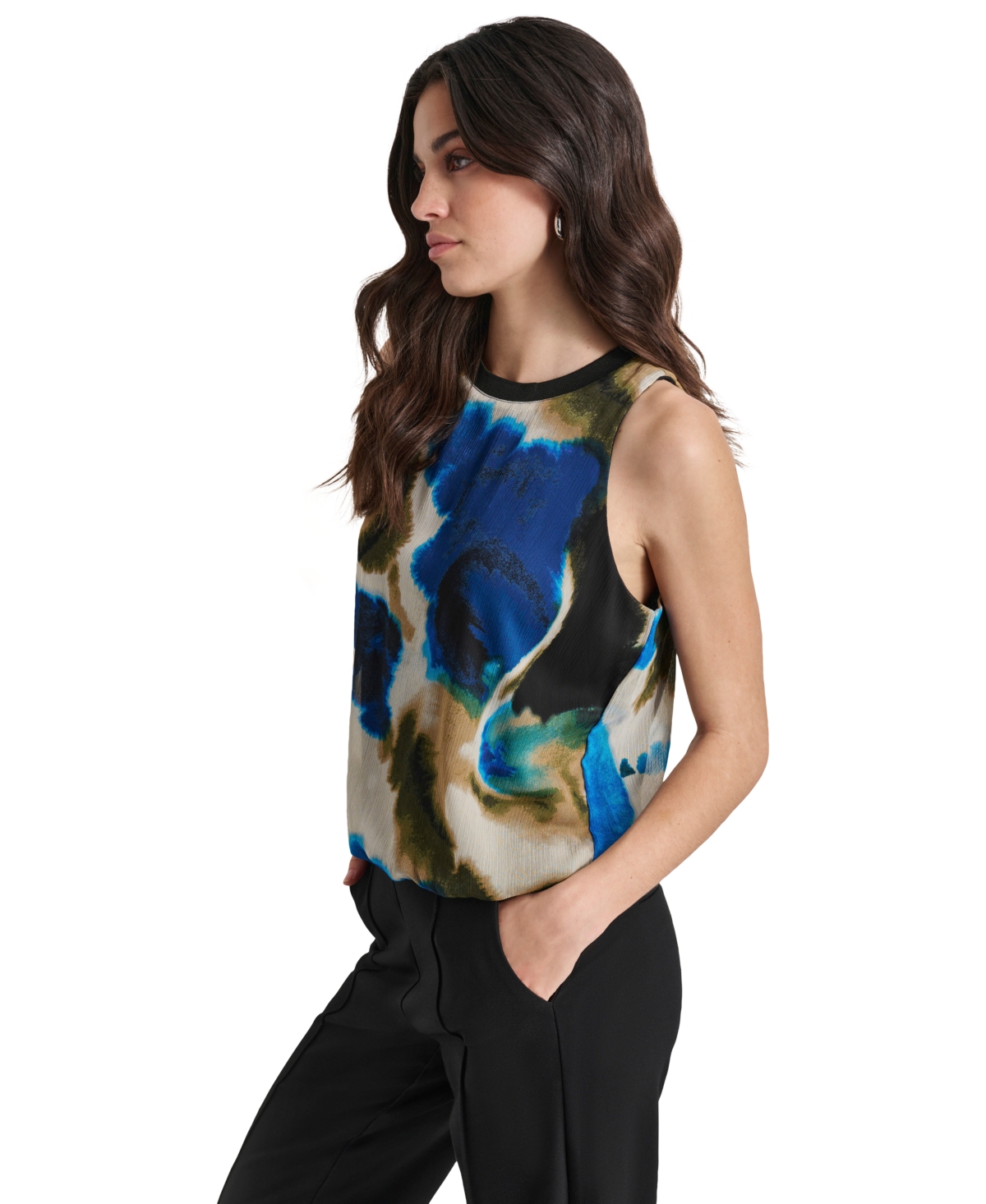Dkny Women's Printed Chiffon Sleeveless Blouse