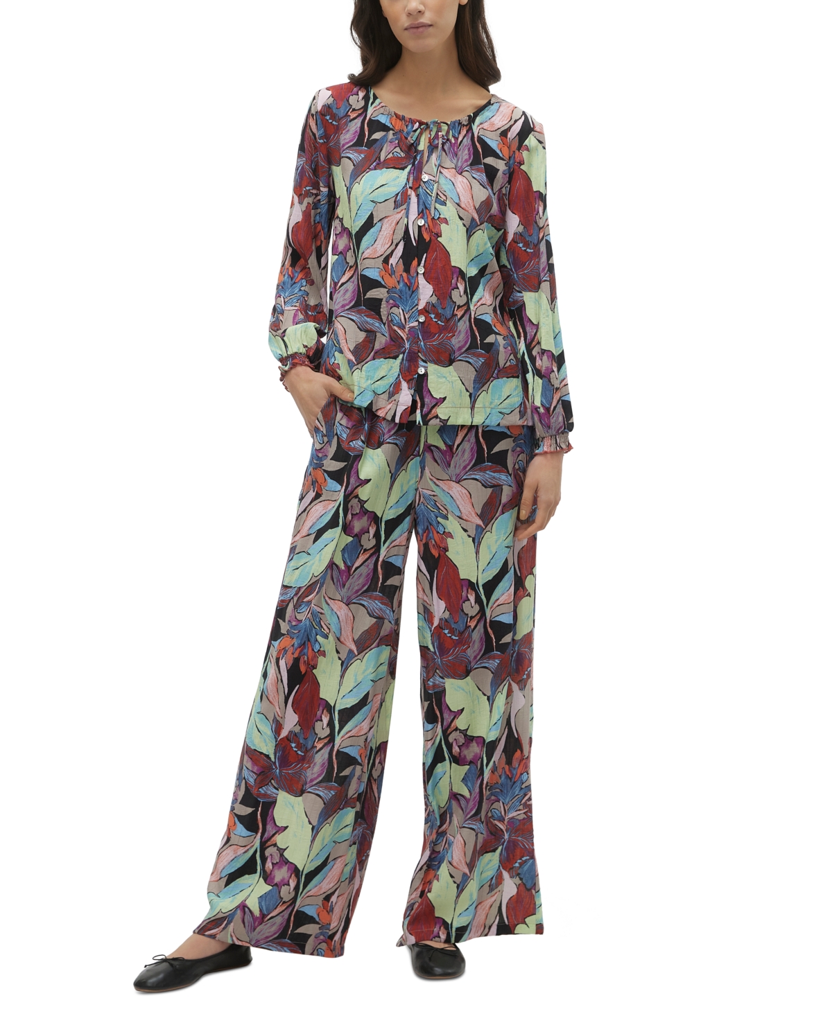 Vero Moda Women's Gaja Palma Printed Blouson Sleeve Top