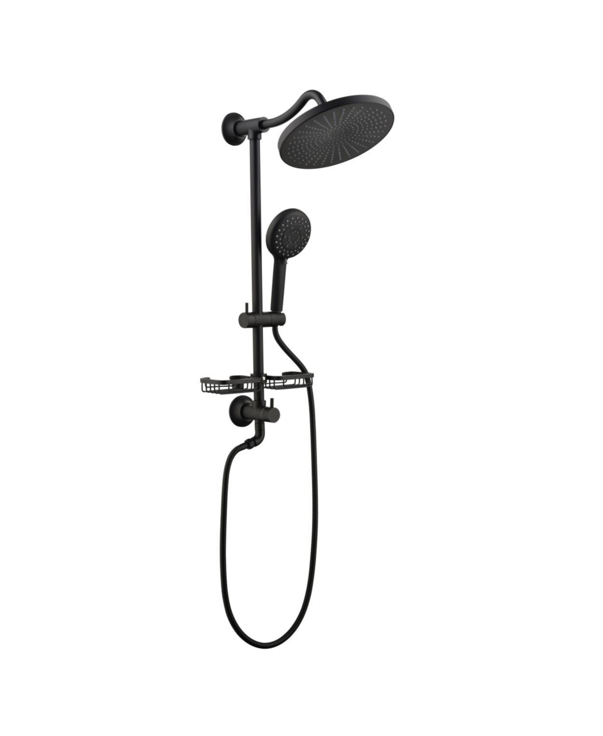 Matte Black Shower System: Rain Showerhead, Hand Shower, Slide Bar, Soap Dish - Black