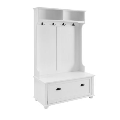 Coastal Style White Hall Tree Bench with Shoe Cabinets