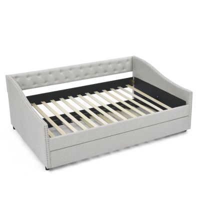 Upholstered Daybed with Trundle, Beige (80.5"x55.5"x27.5