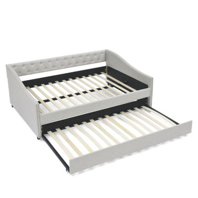 Upholstered Daybed with Trundle, Beige (80.5"x55.5"x27.5