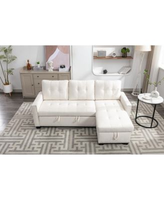 77" Reversible Sleeper Sectional With Storage, Beige Velvet
