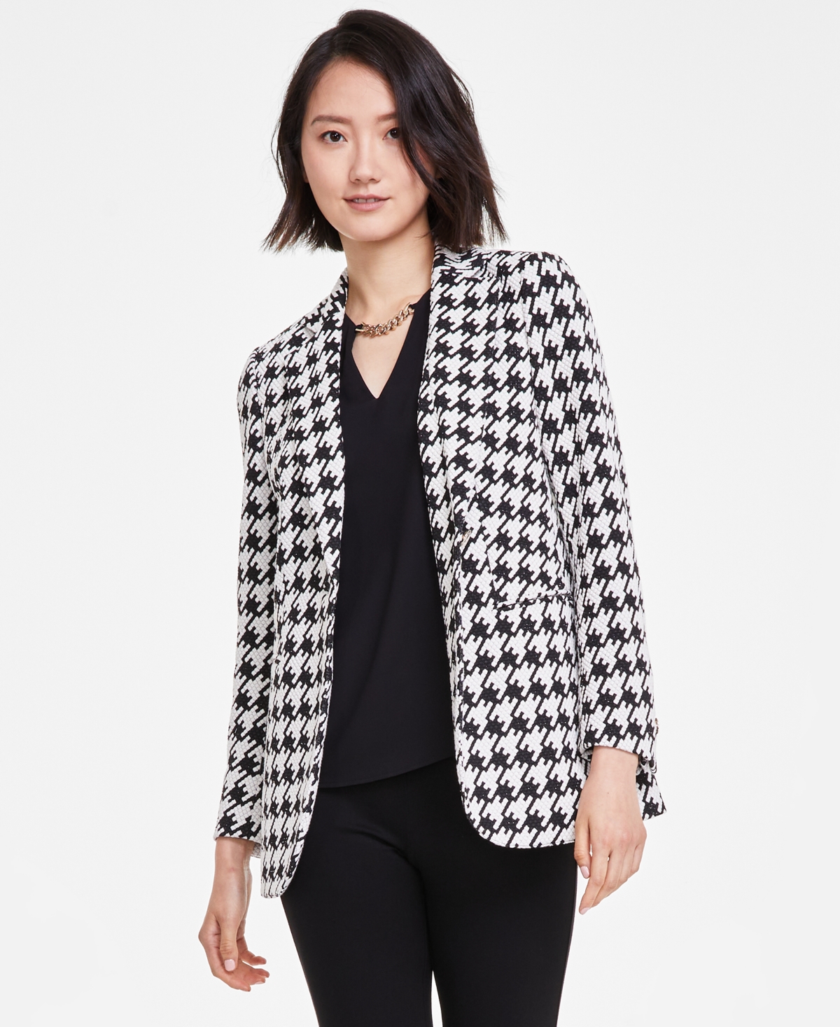Black and white women's houndstooth blazer top