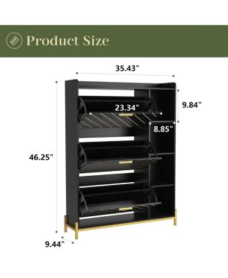 3-Drawer Wood Shoe Cabinet with Open Shelves
