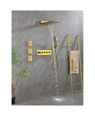 Wall Mounted Waterfall Rain Shower System With 3 Body Sprays & Handheld Shower
