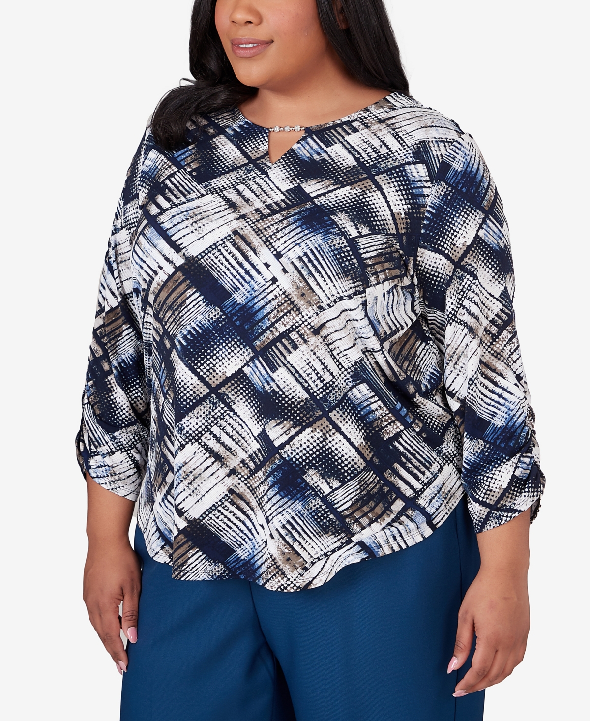 Alfred Dunner Plus Size Classic Abstract Textured Patchwork Top