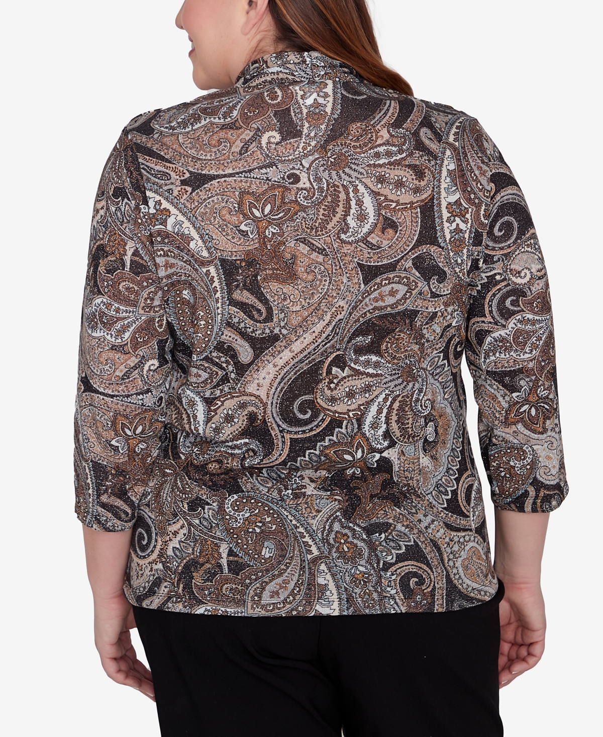 Alfred Dunner Plus Size Classic Metallic Paisley Two In One Top With Necklace