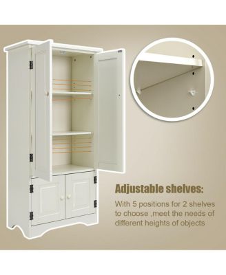 Accent Storage Cabinet Adjustable Shelves Antique 2 Door Floor Cabinet Cream