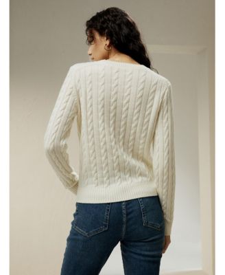 Women's Classic Cable Knit Sweater with Ribbed Edges