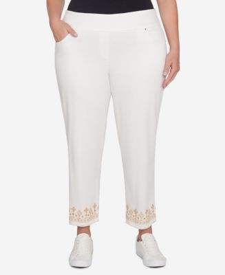 Ruby Rd. Plus Size Denim Embroidered Ankle Pants - Macy's