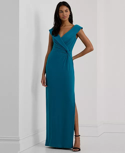 women's jersey off-the-shoulder side-slit column gown