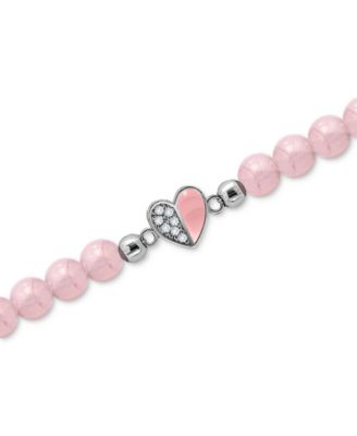 Rose Quartz & Cubic Zirconia Heart Bead Stretch Bracelet in 18k Gold-Plated Sterling Silver
