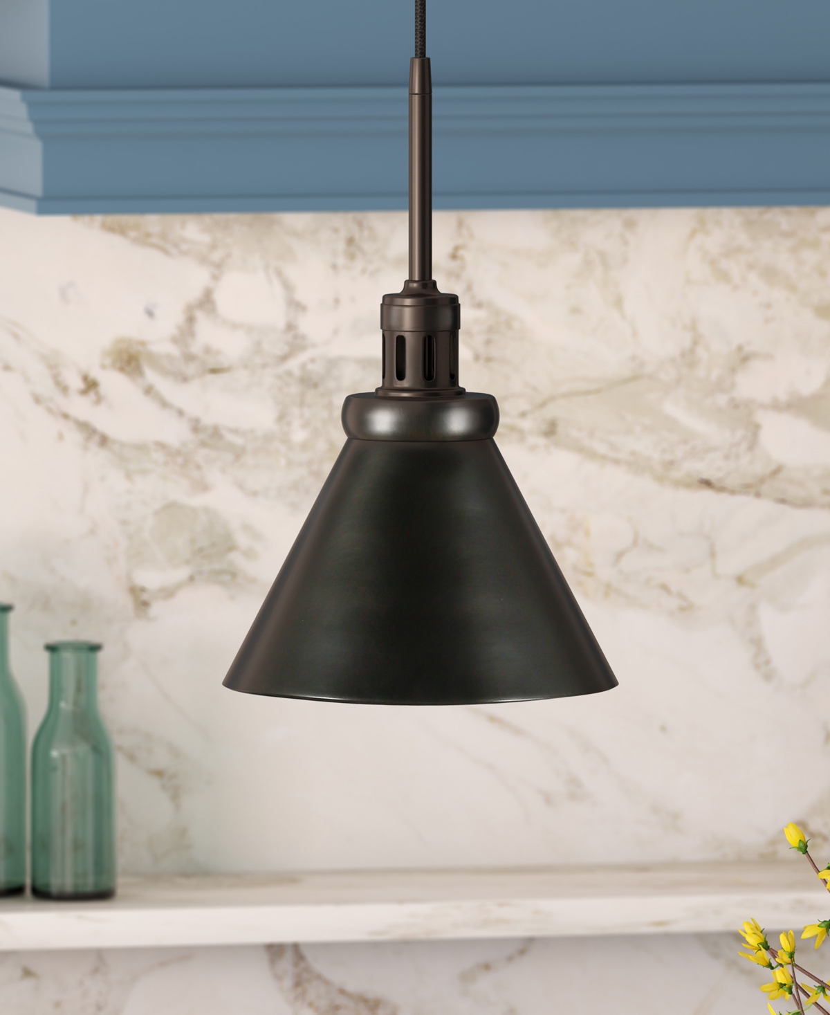 Hudson & Canal Zeno 8.5" Wide Pendant With Metal Shade In Blackened Steel