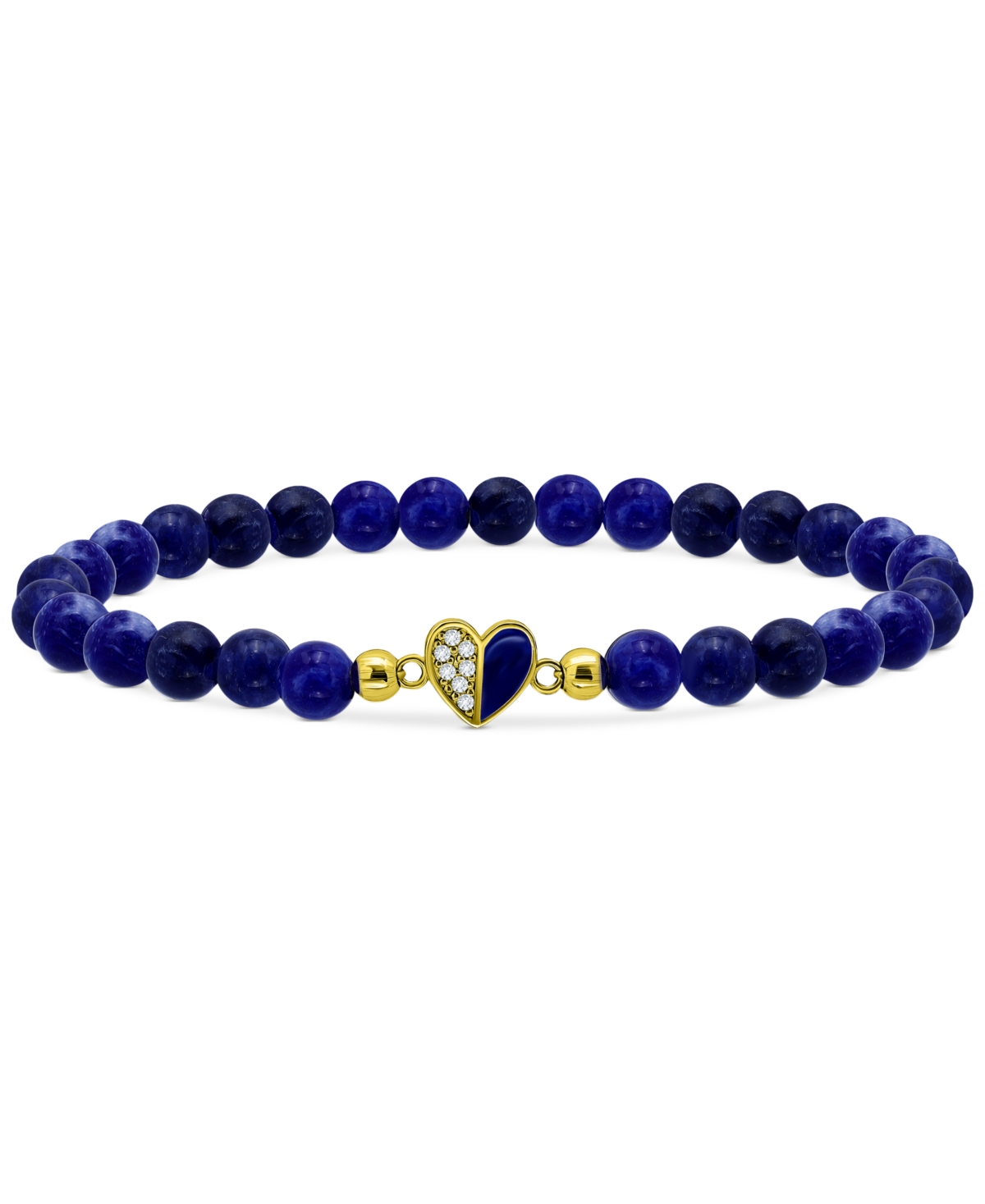 Sodalite Bead & Cubic Zirconia Heart Stretch Bracelet, Created for Macy's - Gold
