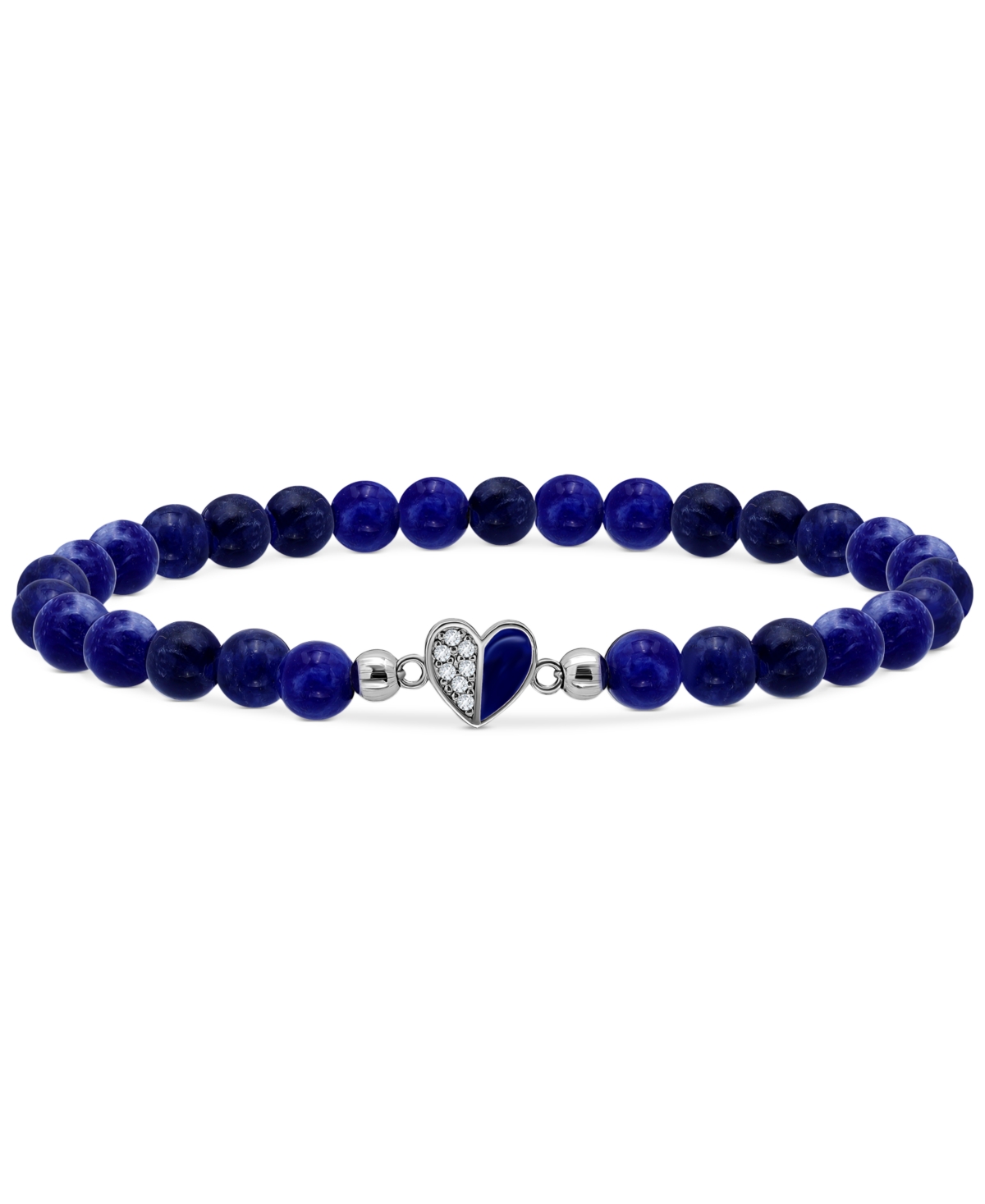 Giani Bernini Sodalite Bead & Cubic Zirconia Heart Stretch Bracelet, Created For Macy's In Silver