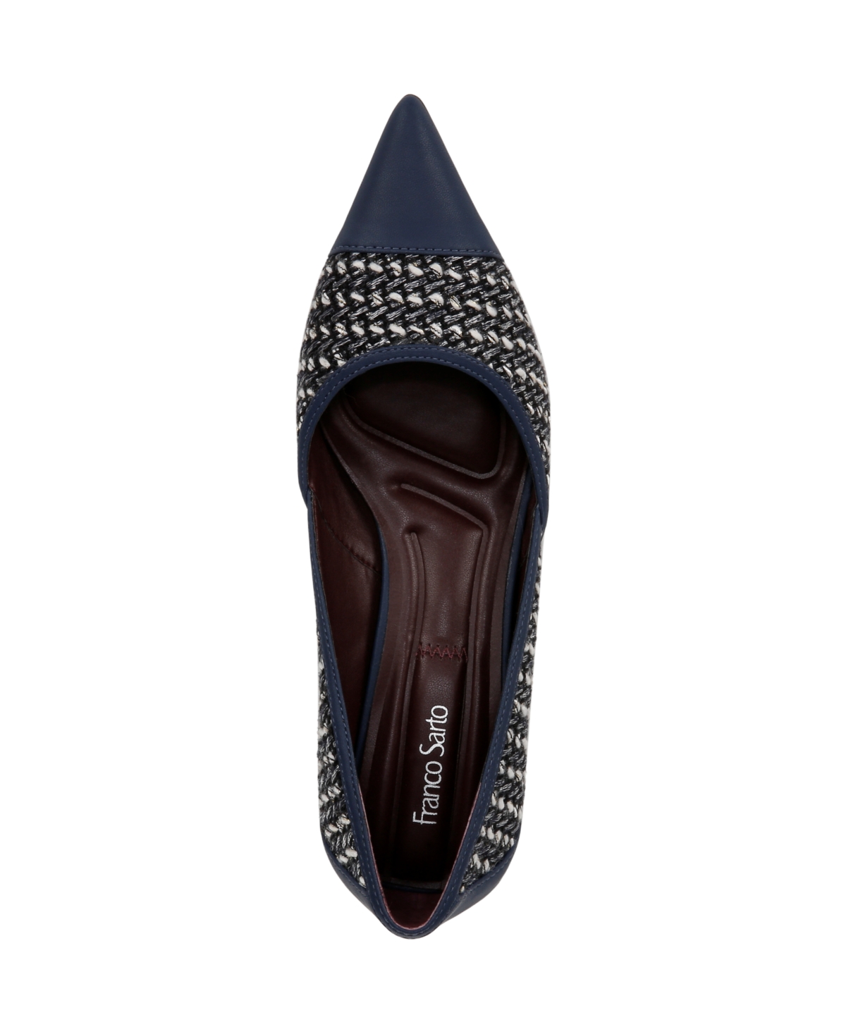 Franco Sarto Women's Darcy Pointed Toe Kitten Heel Pumps In Navy Multi Woven Fabric,faux Leather