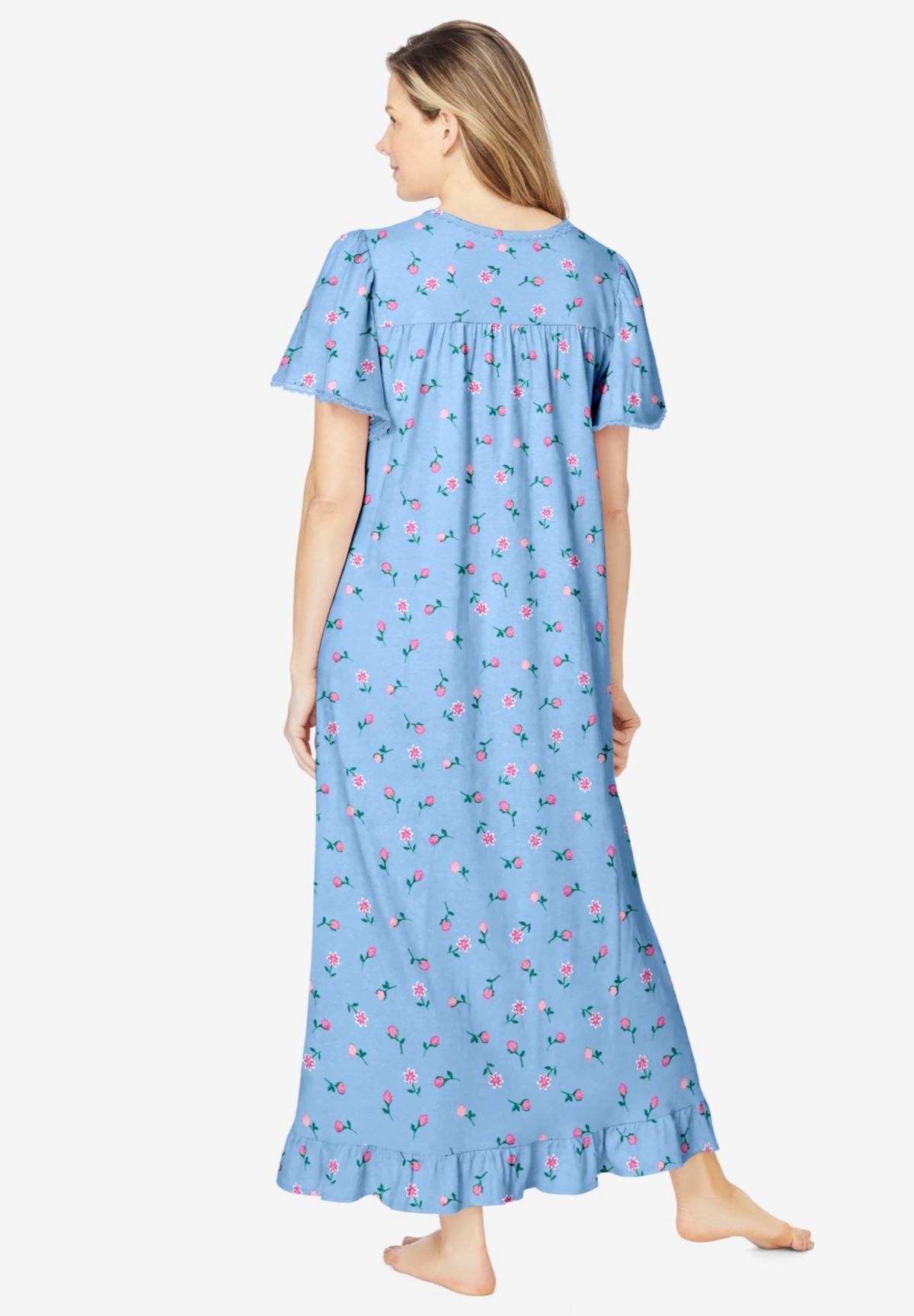 Dreams & Co. Plus Size Long Floral Print Cotton Gown